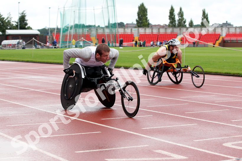 Wheelchair 400 metres, Ross Low (Scotland) and number 501 no name, Gateshead Tartan Games